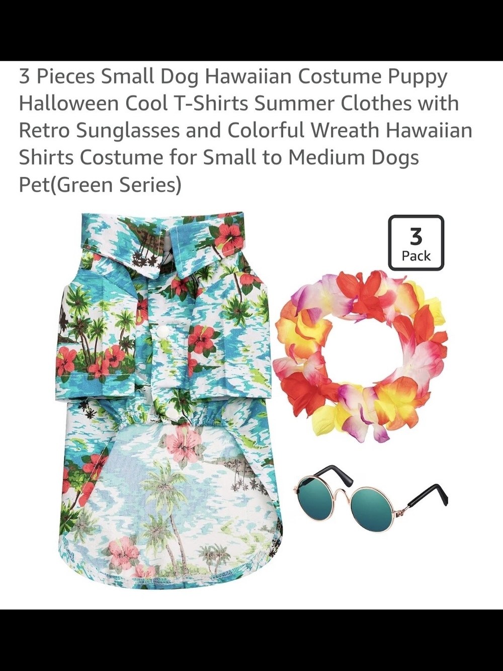 Green Hawaiian Luau Kids Costume Set - Floral Shirt, Lei & Sunglasses